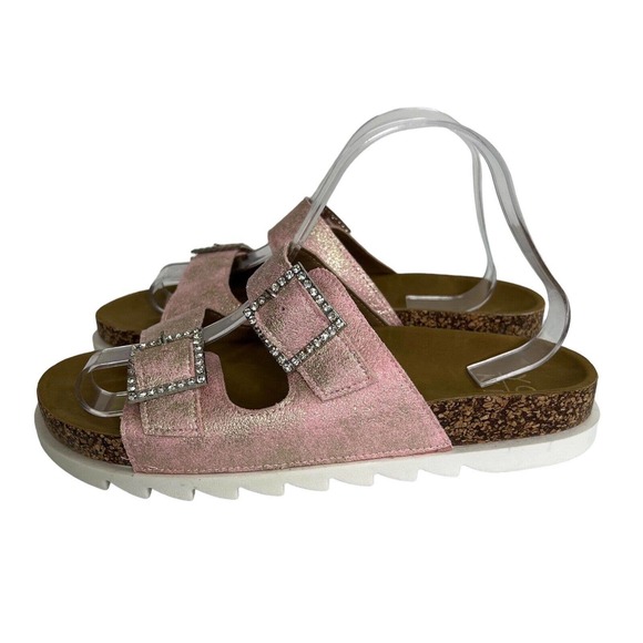 Yoki Shoes - Yoki Womens Pink Diamond Sparkle Buckle Slide Sandal Size 10